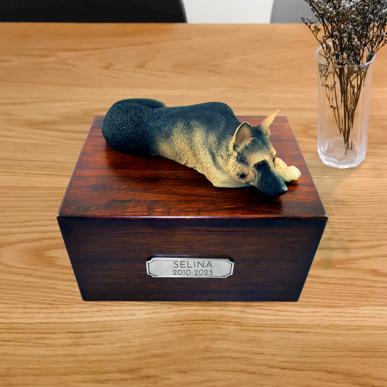 Custom Wooden Dog Cremation Boxes with Name Plate for German Shepherd - MACIFECI