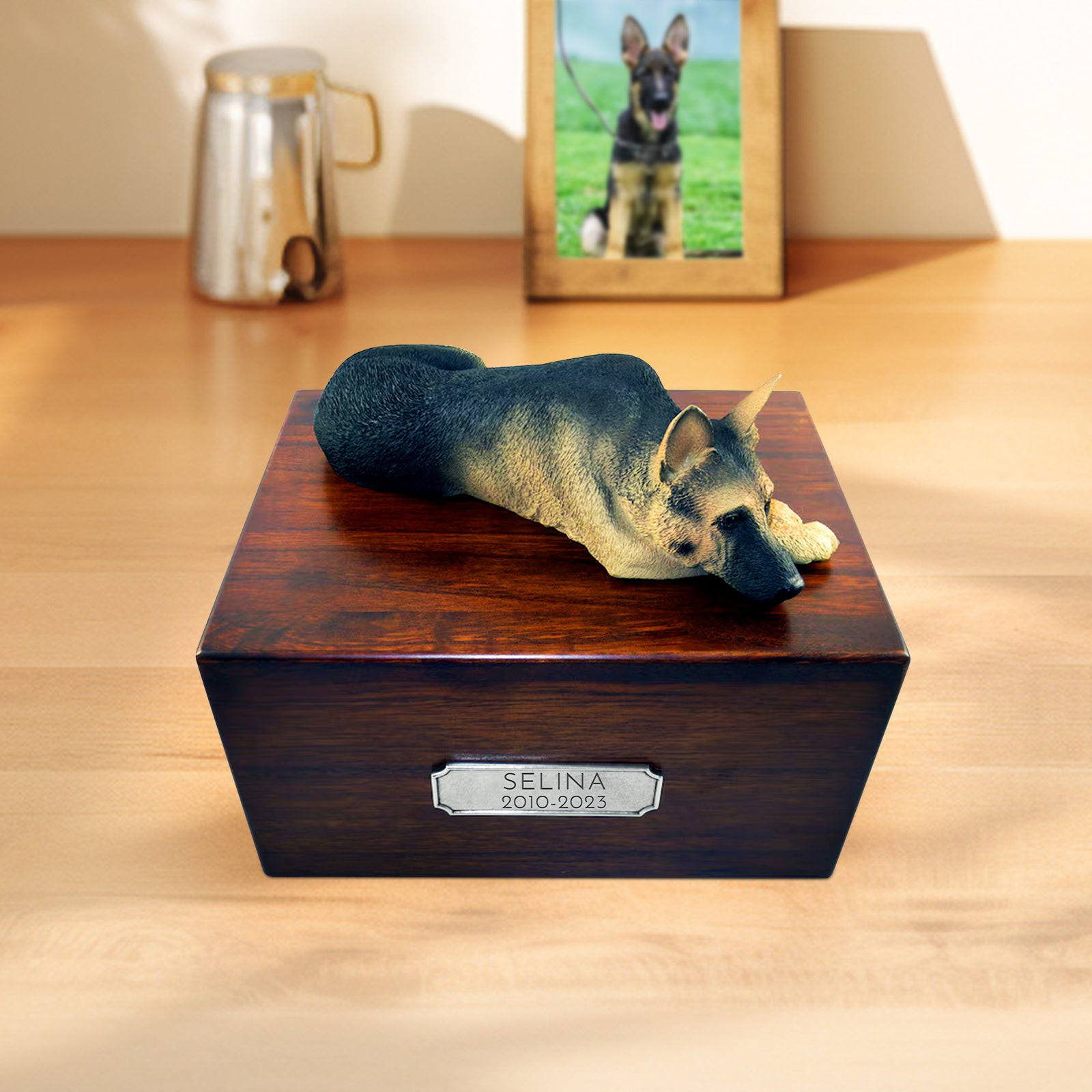 Custom Wooden Dog Cremation Boxes with Name Plate for German Shepherd - MACIFECI