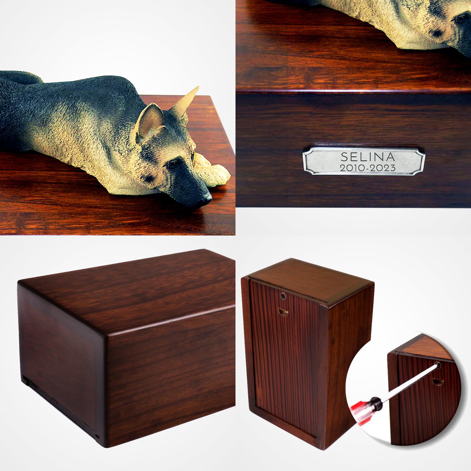 Custom Wooden Dog Cremation Boxes with Name Plate for German Shepherd - MACIFECI