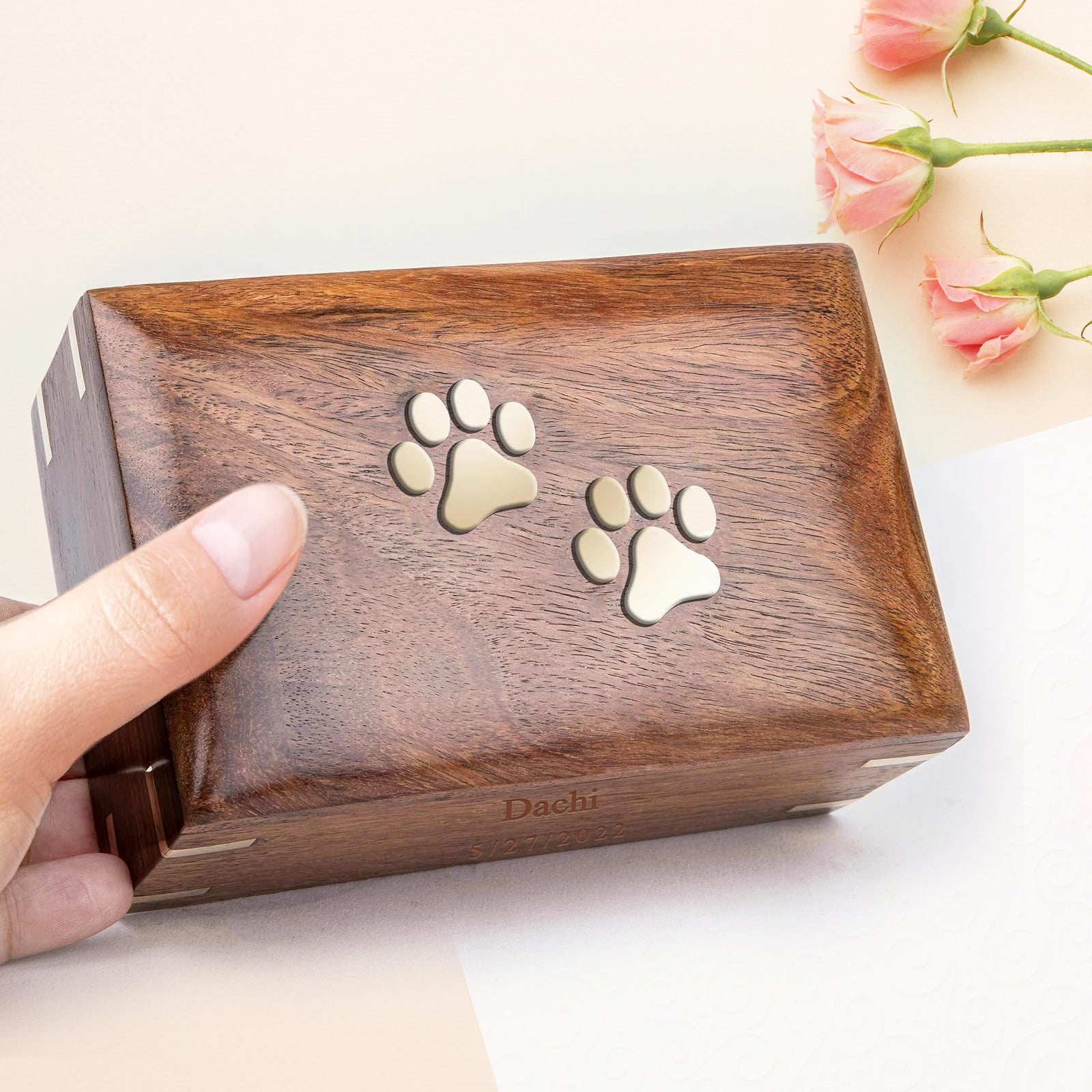 Custom Wooden Pet Ashes Box with Name Engraved Personalized Dog and Cat Urns - MACIFECI