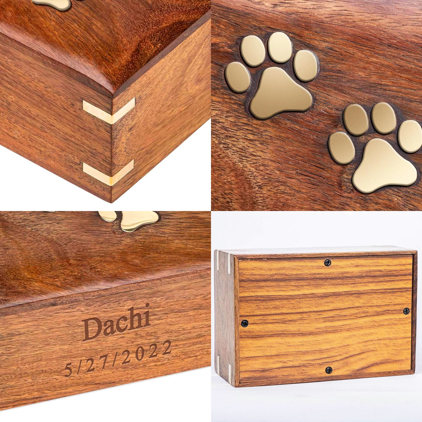 Custom Wooden Pet Ashes Box with Name Engraved Personalized Dog and Cat Urns - MACIFECI