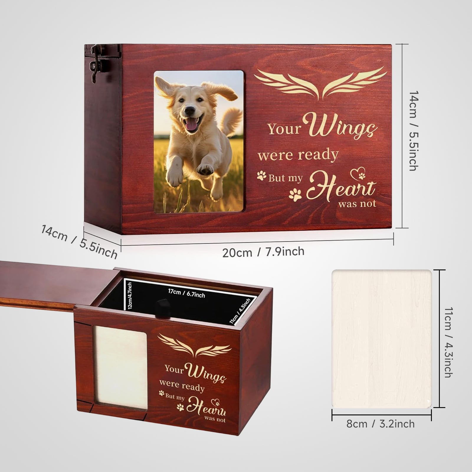 Custom Wooden Pet Cremation Urn Personalized Dog Memorial Box for Ashes - MACIFECI