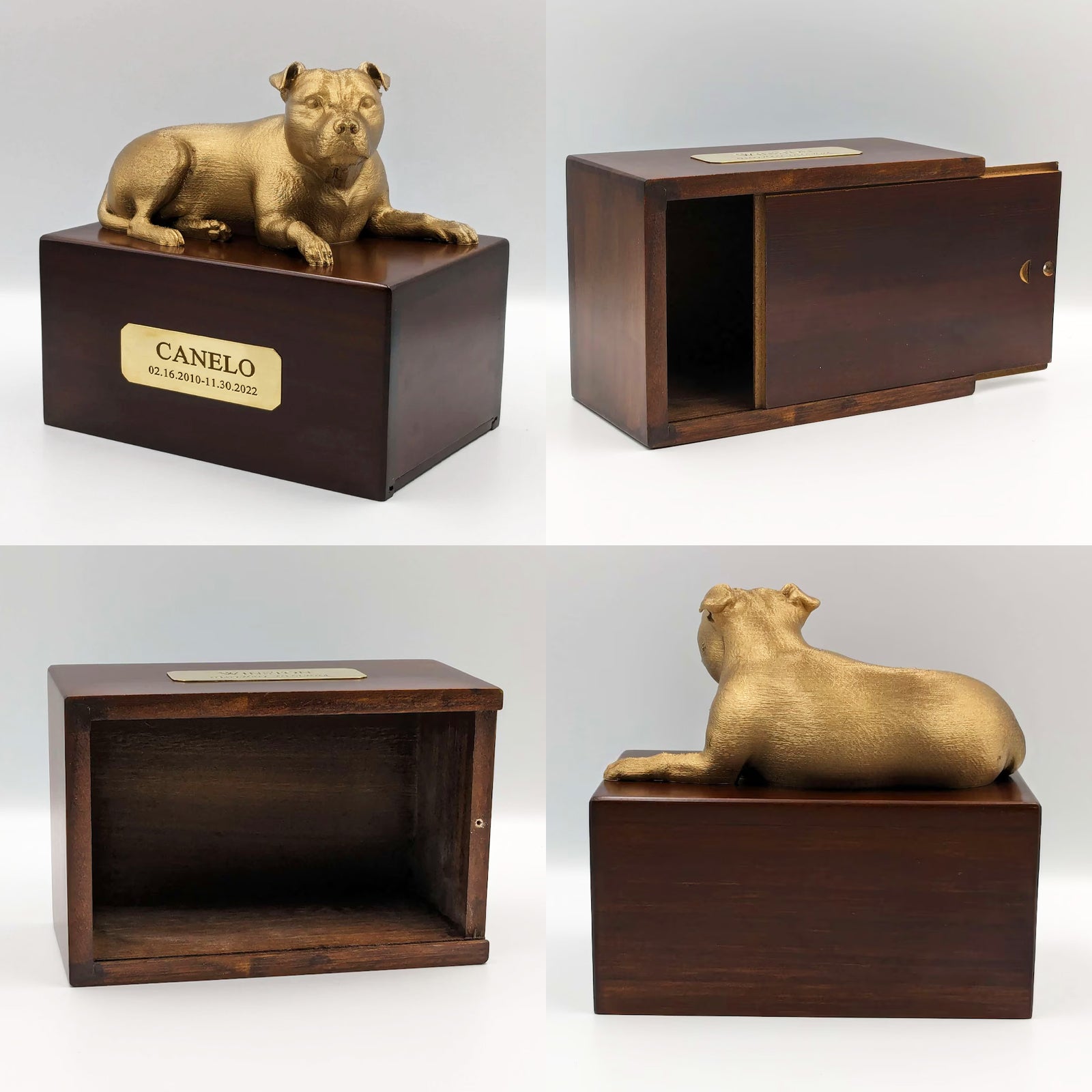 Custom Wooden Pet Urns Staffordshire Bull Terrier Ashes Box with Name - MACIFECI