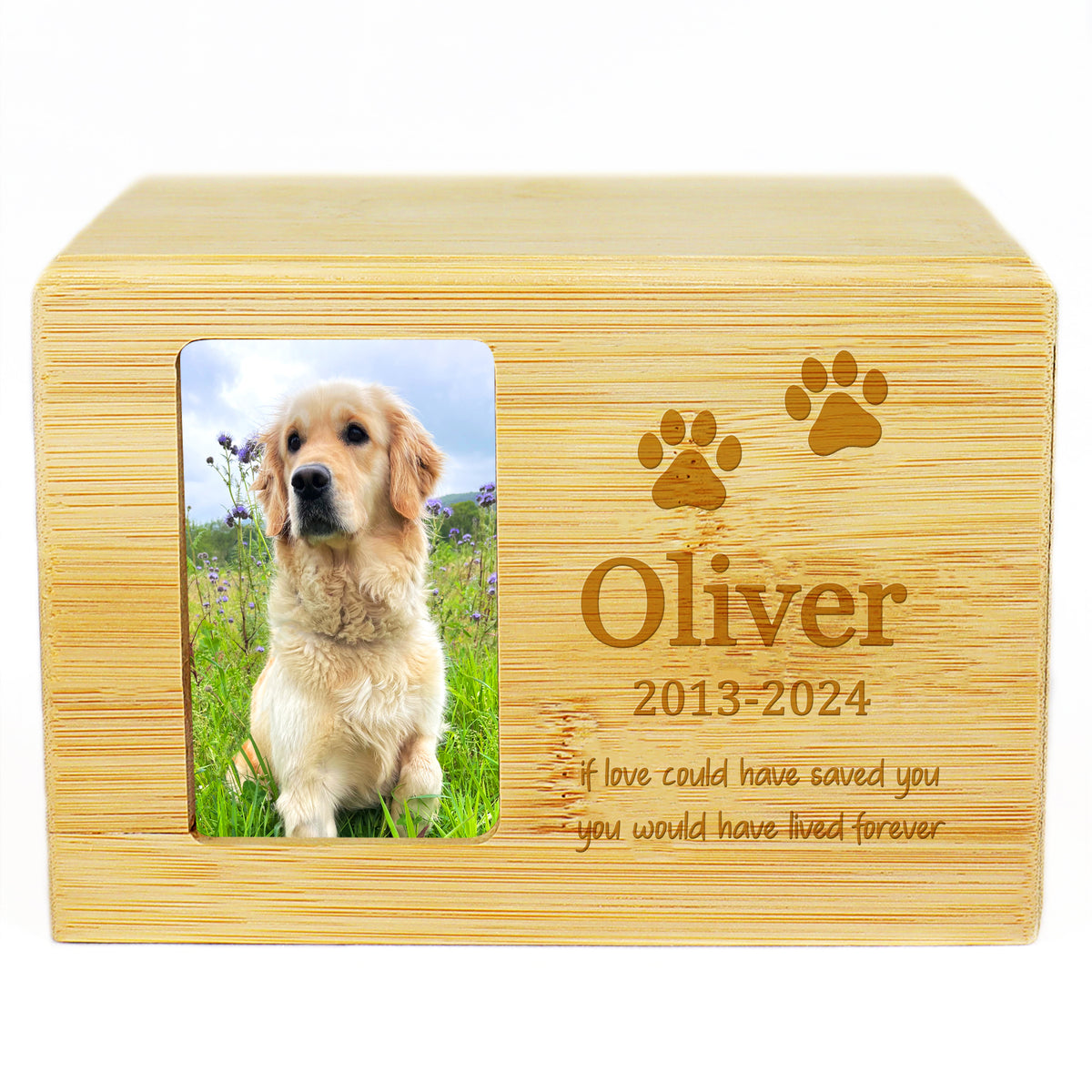 Personalized Wood Pet Cremation Urns with Photo for Ashes, Dog Memorial Keepsake Box - MACIFECI