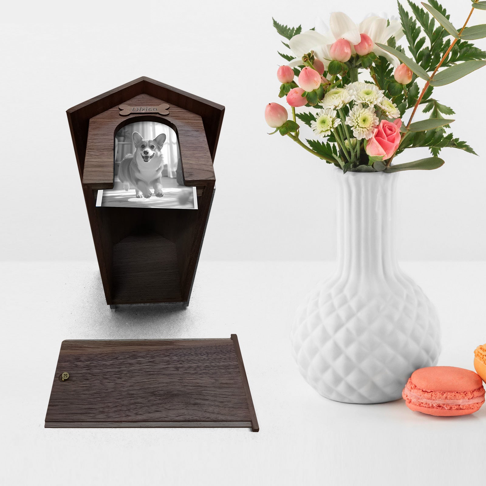 Doghouse Custom Pet Memorial Urn Personalized Dog Ashes Box with Picture Frame - MACIFECI