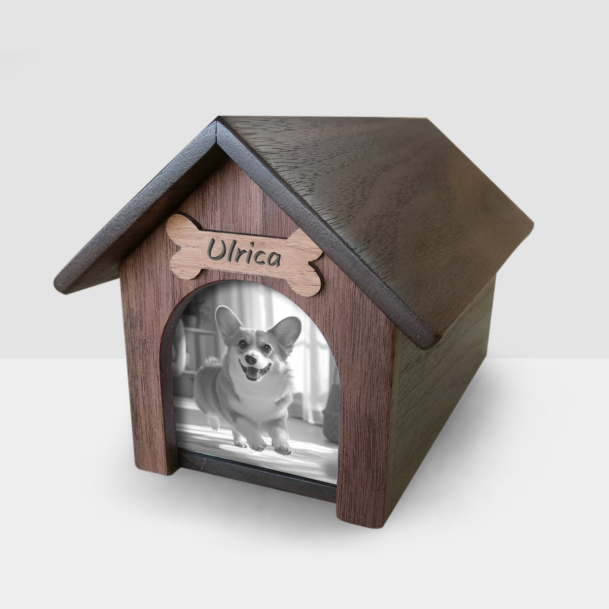 Doghouse Custom Pet Memorial Urn Personalized Dog Ashes Box with Picture Frame - MACIFECI
