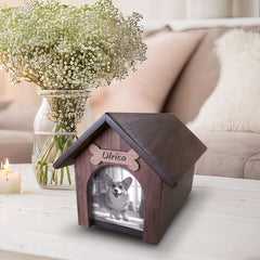 Doghouse Custom Pet Memorial Urn Personalized Dog Ashes Box with Picture Frame - MACIFECI