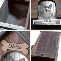 Doghouse Custom Pet Memorial Urn Personalized Dog Ashes Box with Picture Frame - MACIFECI