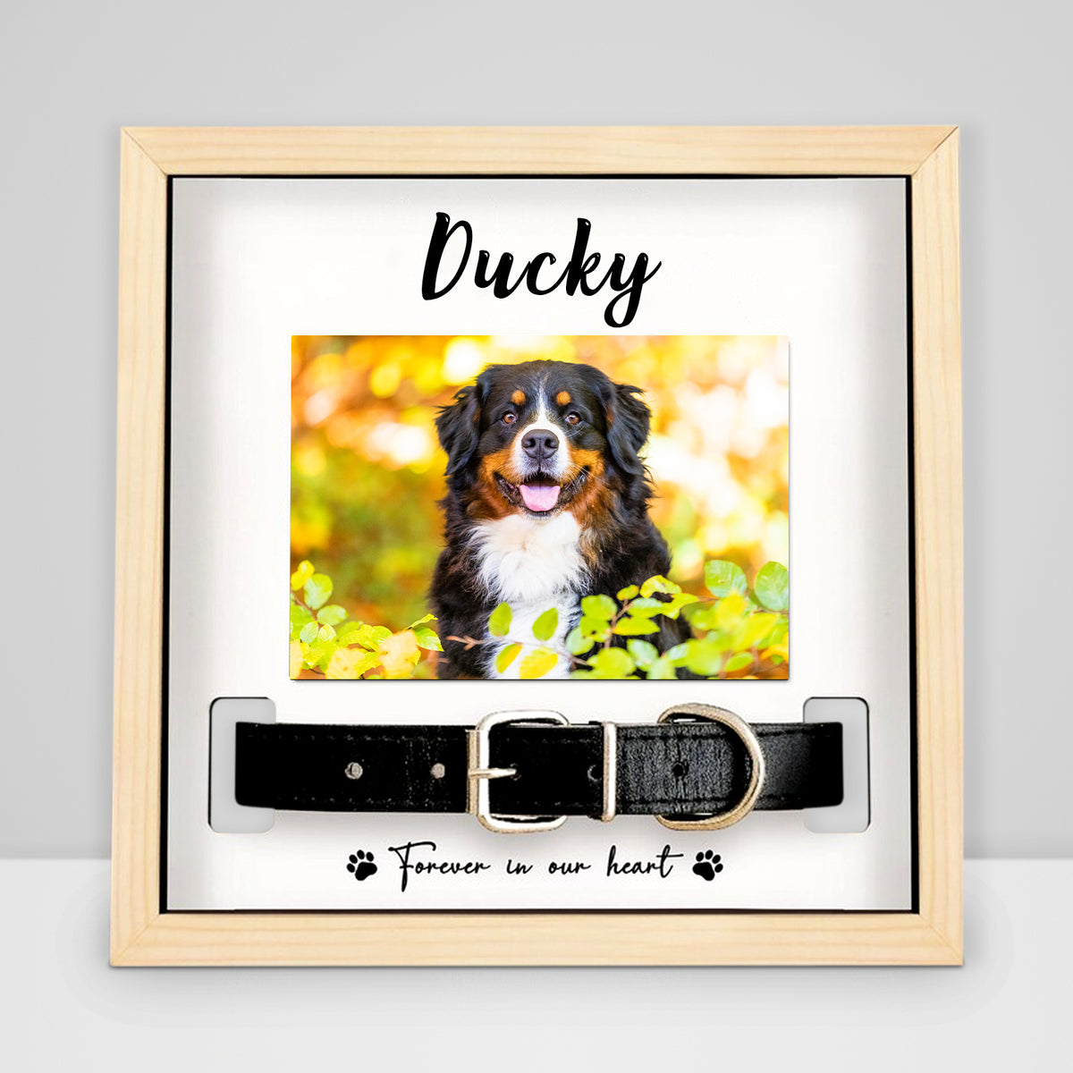 Personalized Dog Memorial Wood Frame with Collar Holder for Pet Loss - MACIFECI