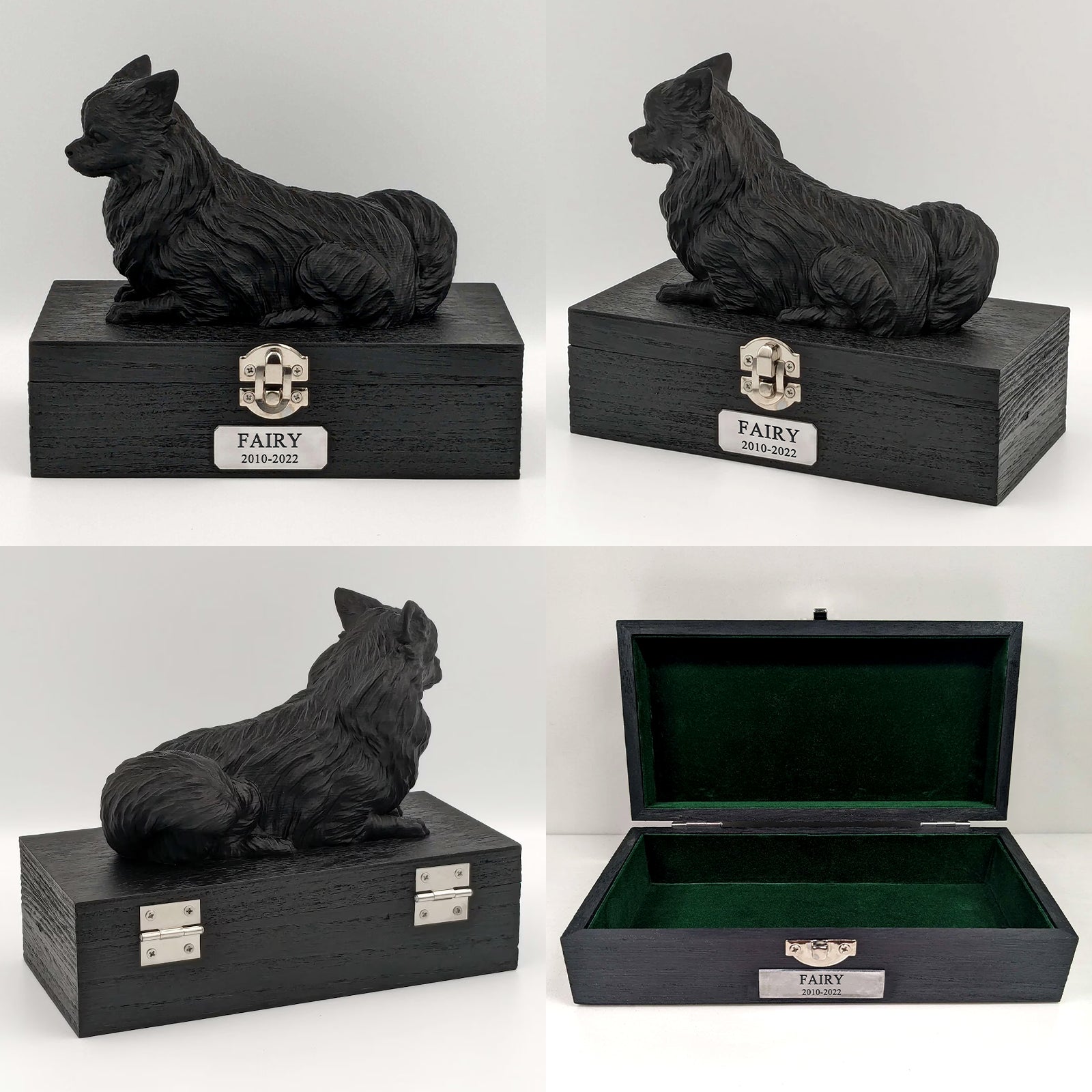 Personalized Chihuahua Ashes Box Wooden Pet Urn with Custom Name Plaque for Pet Remembrance - MACIFECI