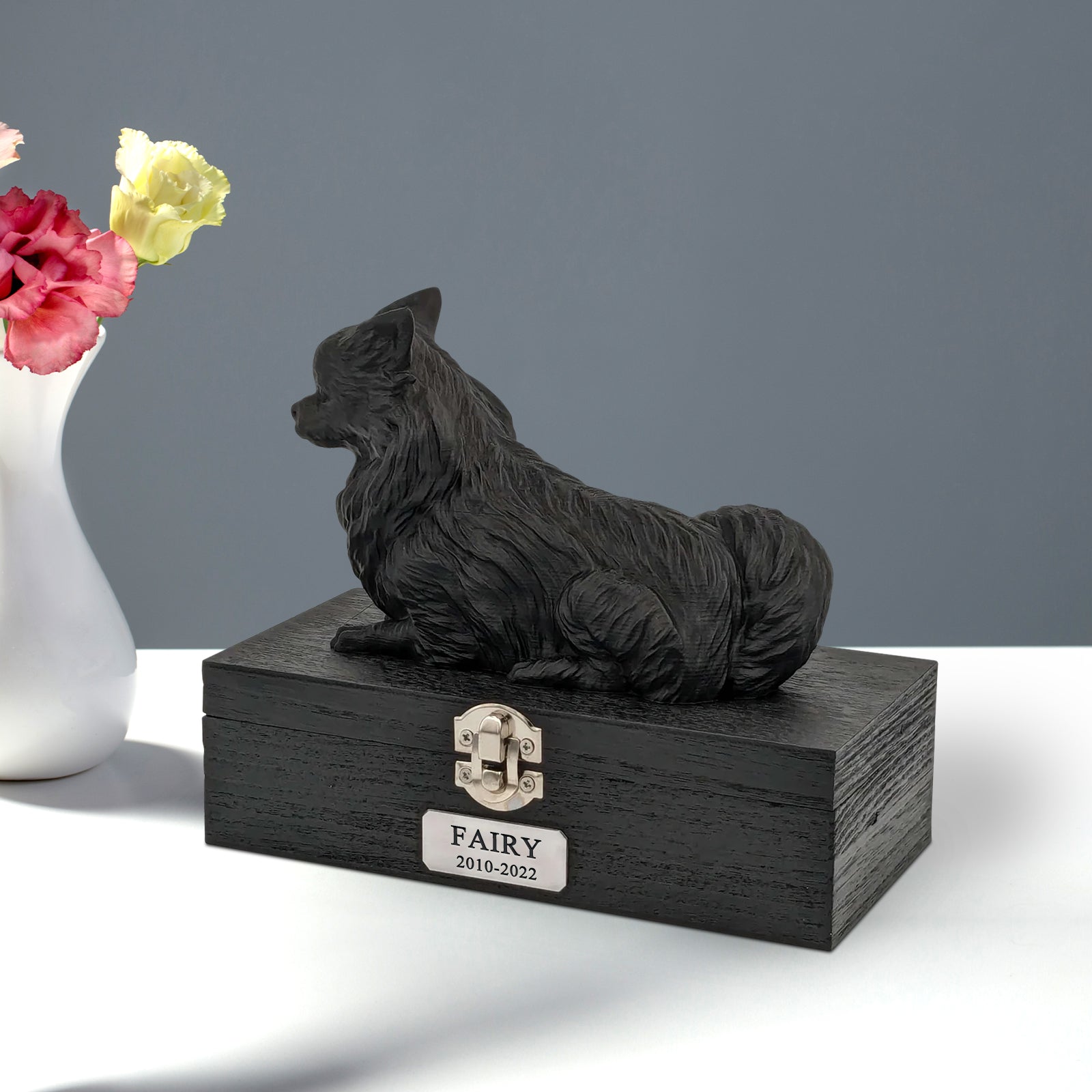 Personalized Chihuahua Ashes Box Wooden Pet Urn with Custom Name Plaque for Pet Remembrance - MACIFECI