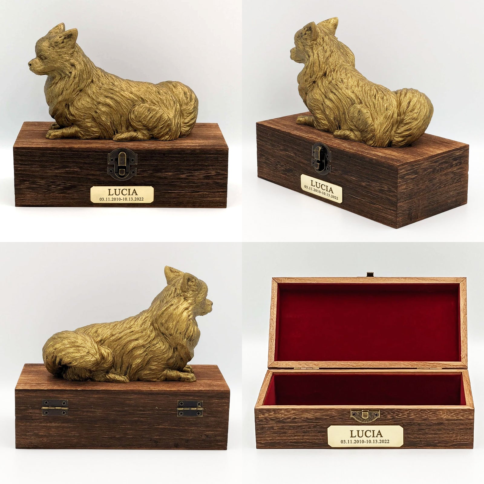 Personalized Luxury Chihuahua Ashes Box with Custom Name Plaque for Urn - MACIFECI