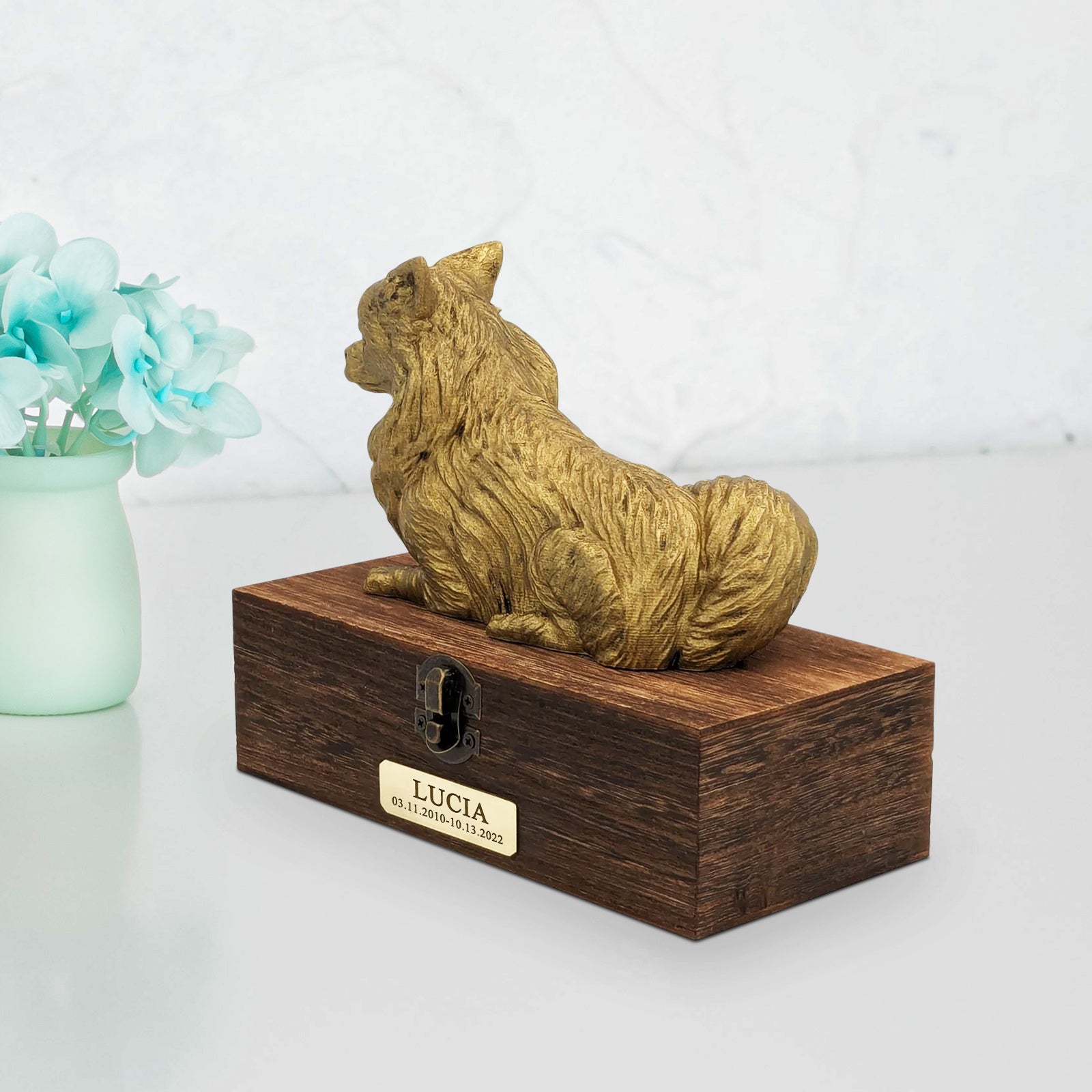 Personalized Luxury Chihuahua Ashes Box with Custom Name Plaque for Urn - MACIFECI