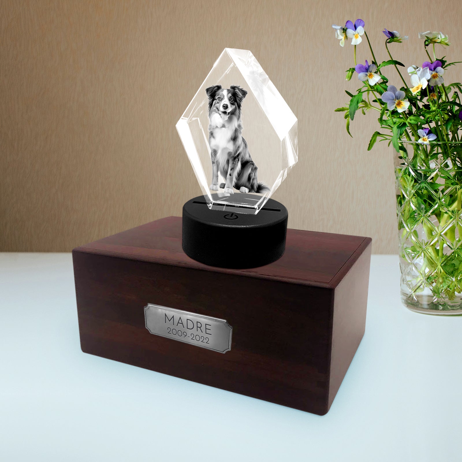 Personalized Pet Cremation Urn Set with 3D Crystal Photo for Dog Keepsakes - MACIFECI