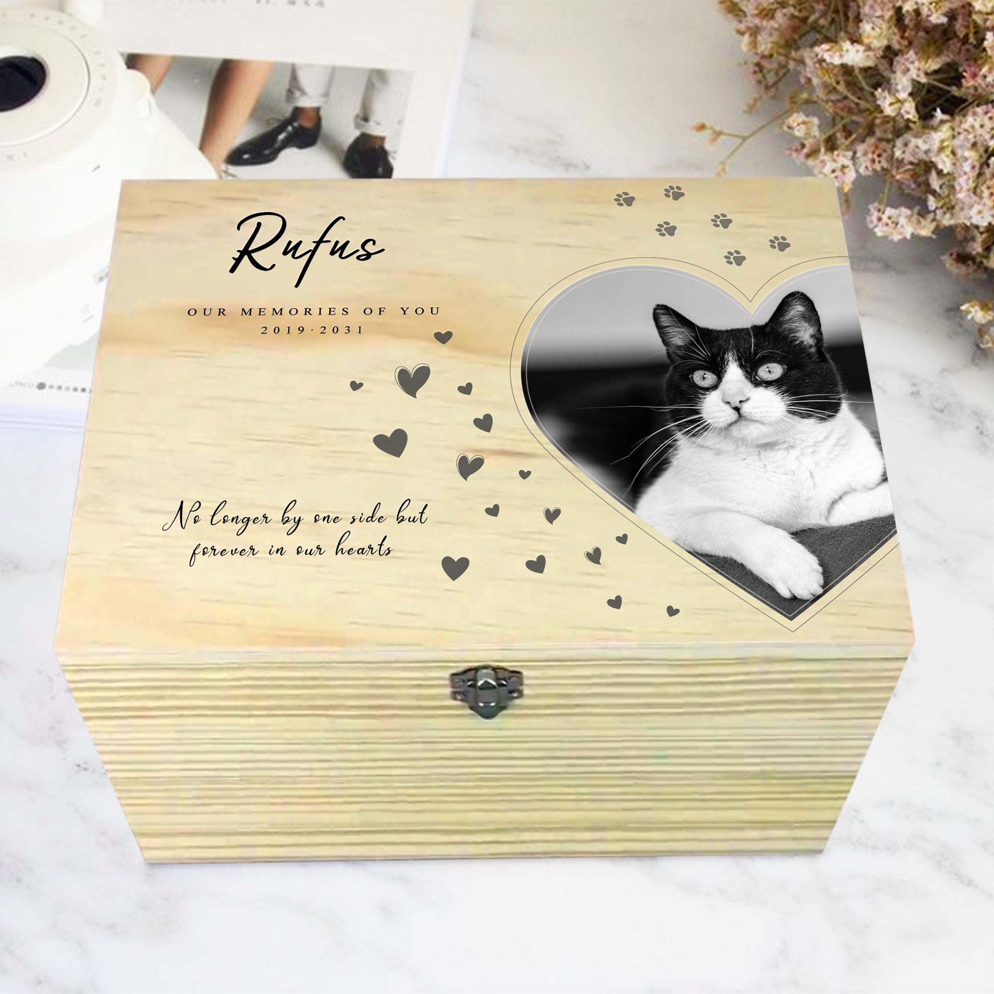 Personalized Pet Memorial Photo Memory Box for Dog Ashes - MACIFECI