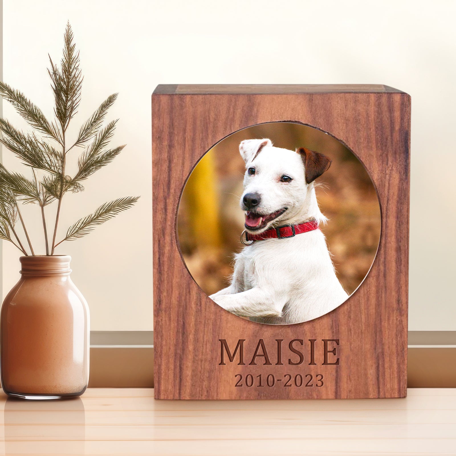 Personalized Pet Memorial Urn for Dogs and Cats Custom Keepsake Wooden Box for Ashes - MACIFECI