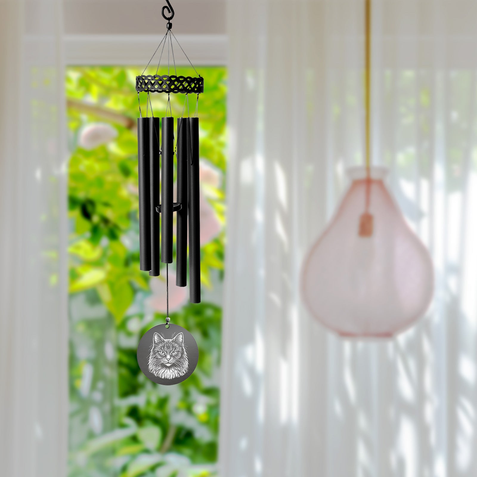 Personalized Pet Memorial Wind Chimes Custom Engraved with Name and Photo - MACIFECI