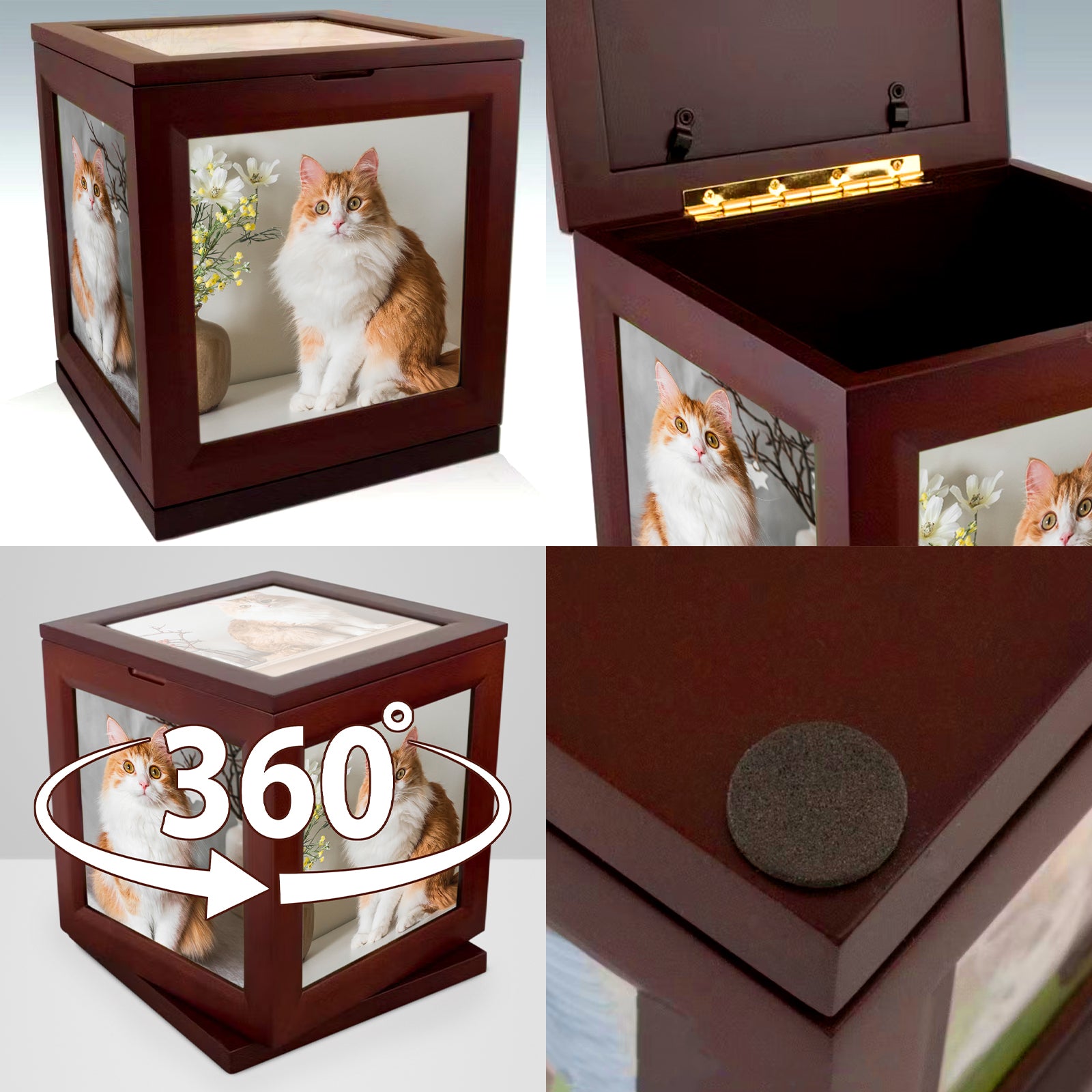 Personalized Wood Pet Cremation Urns for Dog and Cat Customized Memorial Photo Frame  Rotating Urn - MACIFECI