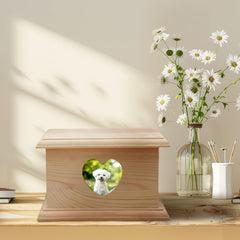 Personalized Wood Pet Urn for Dog / Cats Custom Cremation Keepsake Boxes with Photo Frame - MACIFECI
