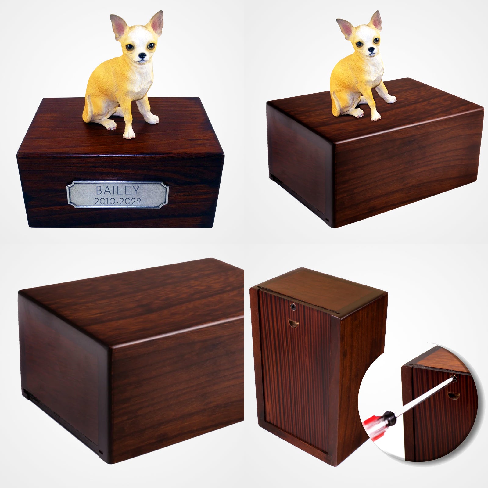 Personalized Wooden Chihuahua  Ashes Boxes with Name Plate for Urn - MACIFECI