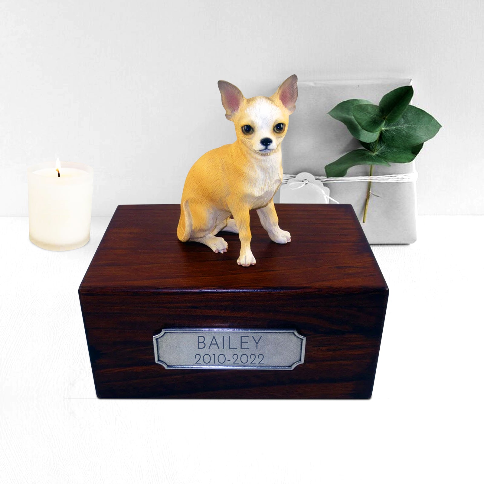 Personalized Wooden Chihuahua  Ashes Boxes with Name Plate for Urn - MACIFECI