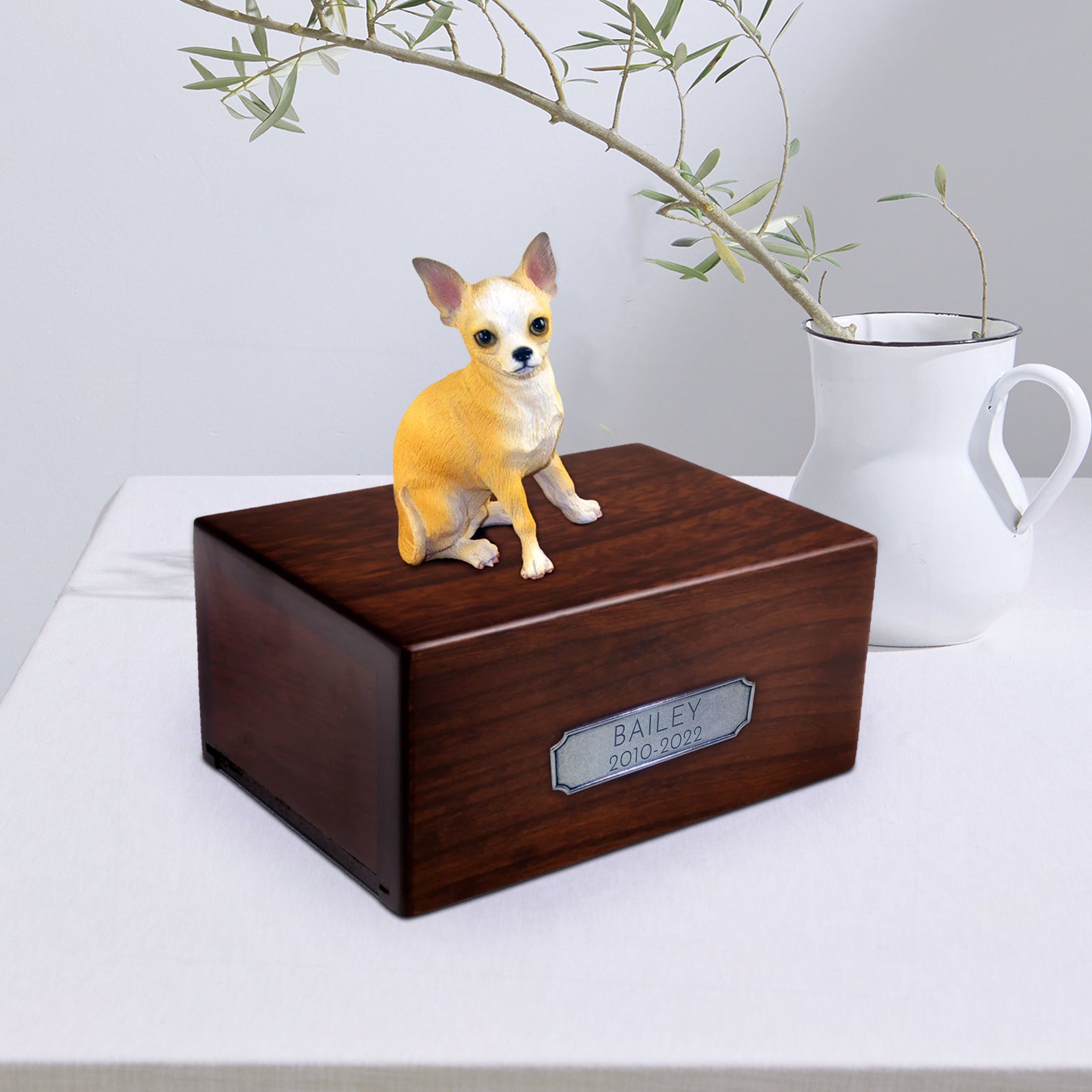 Personalized Wooden Chihuahua  Ashes Boxes with Name Plate for Urn - MACIFECI