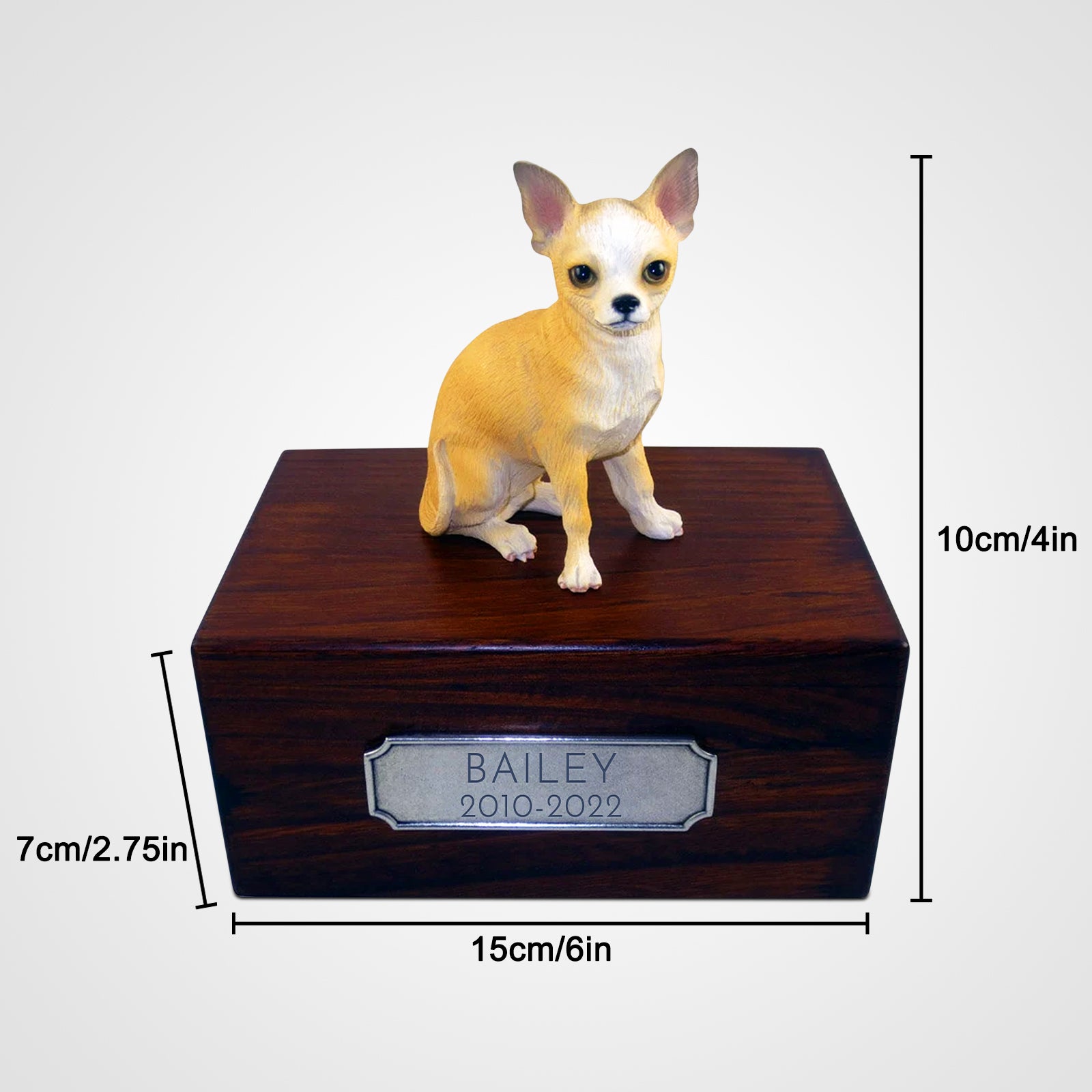 Personalized Wooden Chihuahua  Ashes Boxes with Name Plate for Urn - MACIFECI