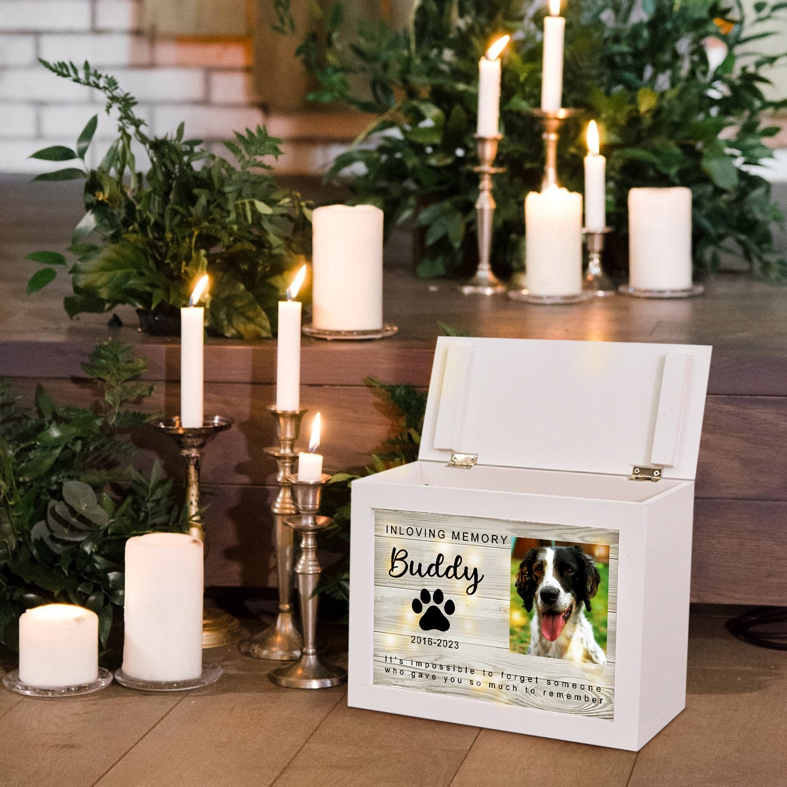 Personalized Wooden Lighted Pet Memorial Urn with Photo for Dog/Cat Ashes - MACIFECI