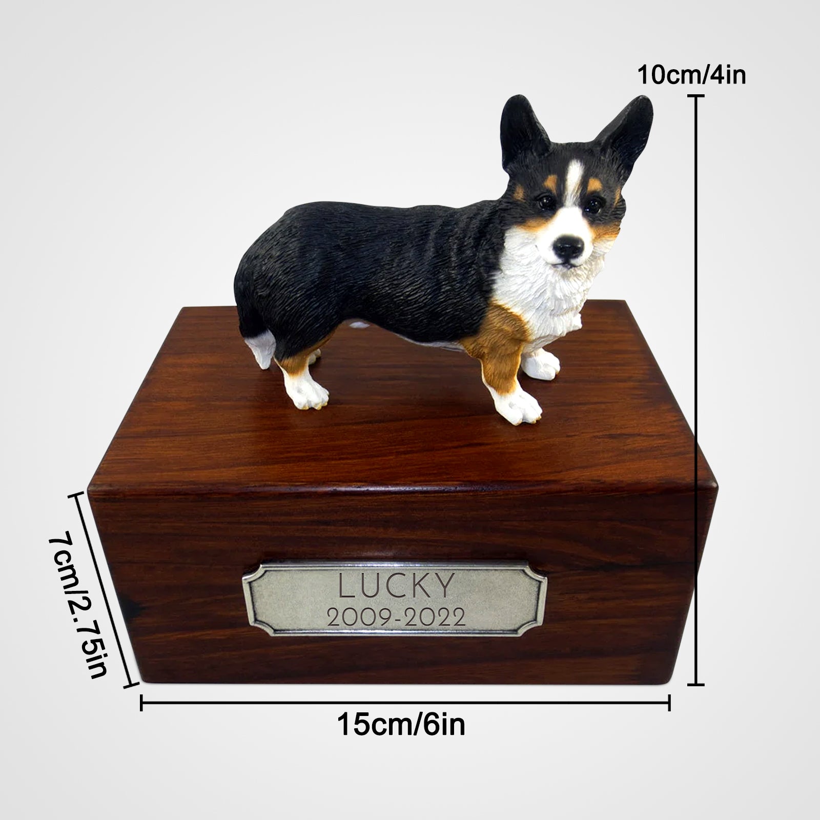 Personalized Wooden Pet Cremation Boxes with Name Plate for Welsh Corgi - MACIFECI