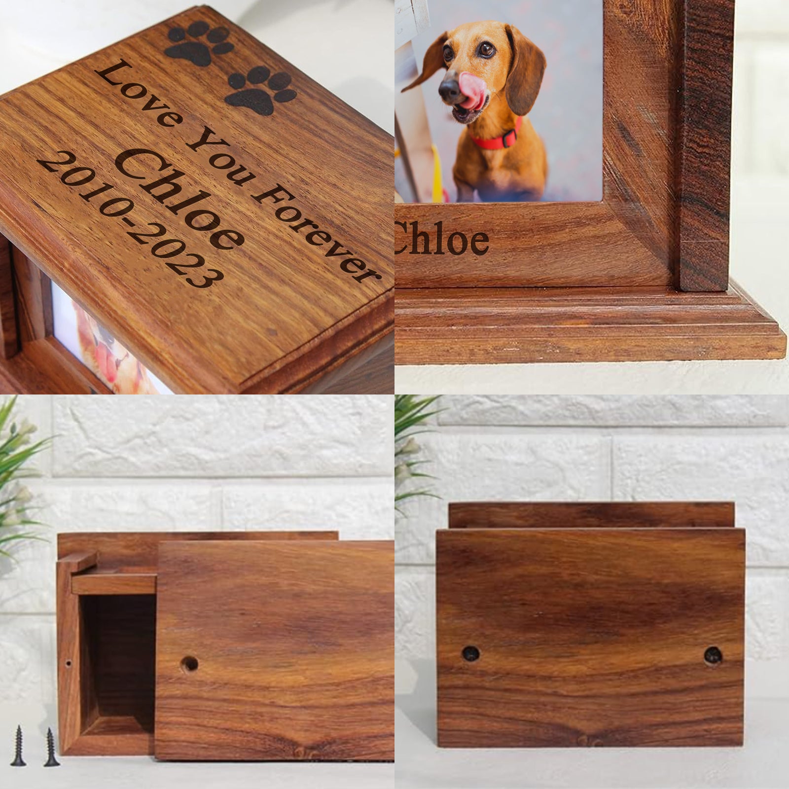 Personalized Wooden Pet Cremation Urn Custom Dog & Cat Cremation Keepsake Box for ashes - MACIFECI