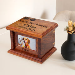Personalized Wooden Pet Cremation Urn Custom Dog & Cat Cremation Keepsake Box for ashes - MACIFECI