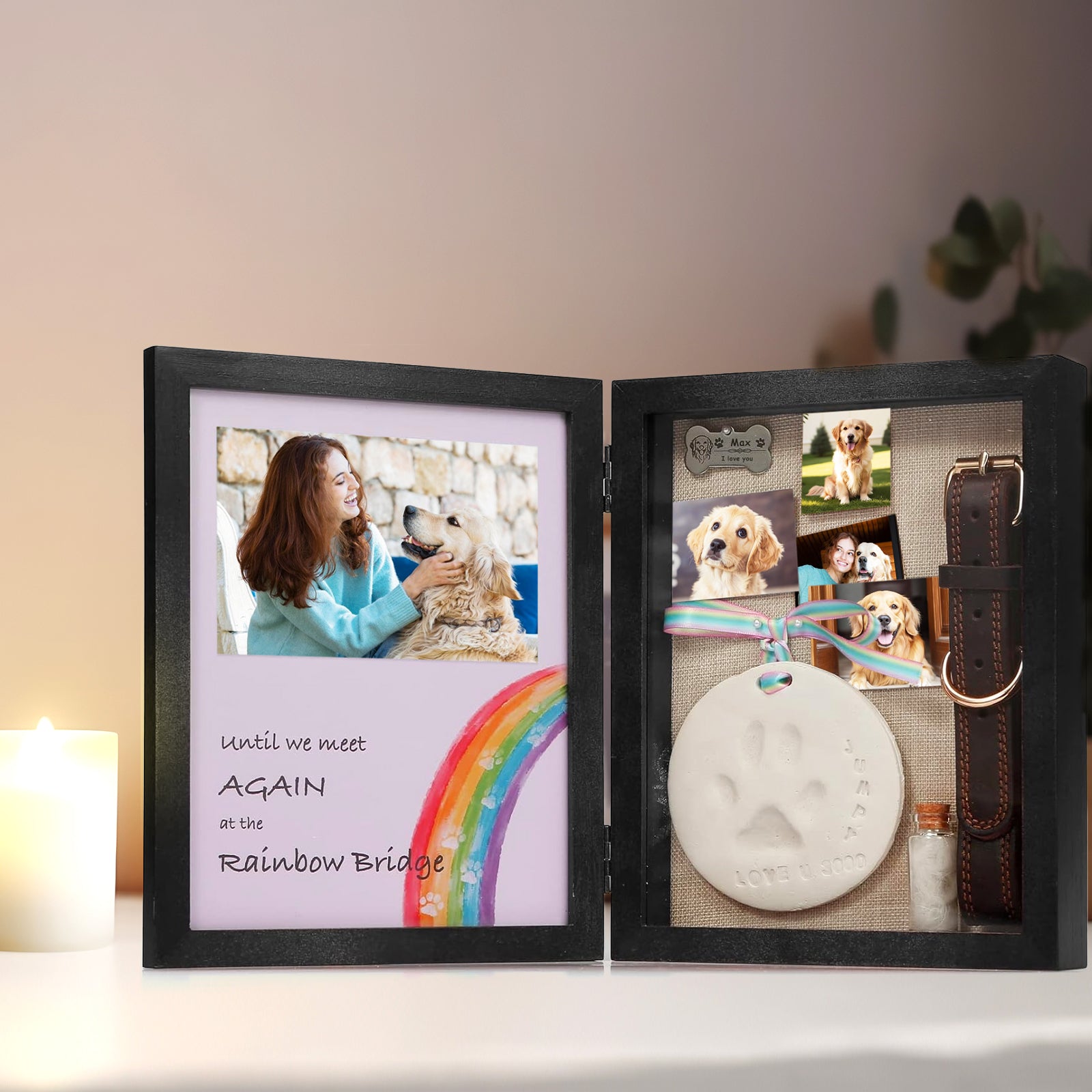 Pet Memorial Shadow Box  Unique Dog Keepsake with Stylish Quotes & Display for Collars - MACIFECI